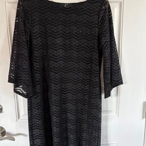 GNW Black Textured 3/4 Sleeve Dress